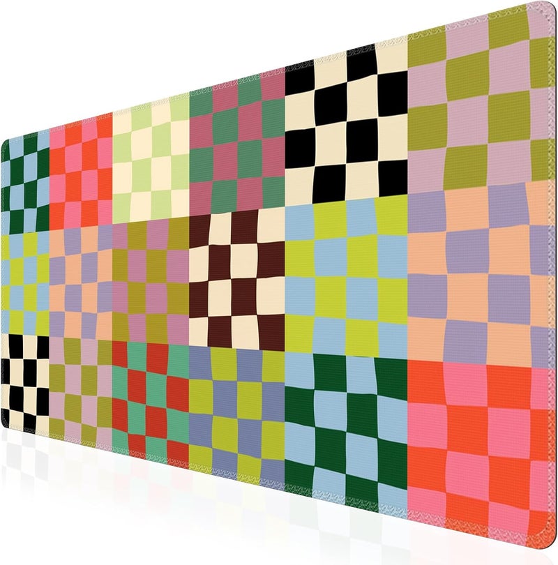 iCasso Checkered Desk Mat, Cute XXL Large Mouse Pad for Desk Cover, Anti-Slip Big Mousepad with Stitched Edges, Keyboard Mat for Computer Desktop Protector (Retro Checkered) - Image 1